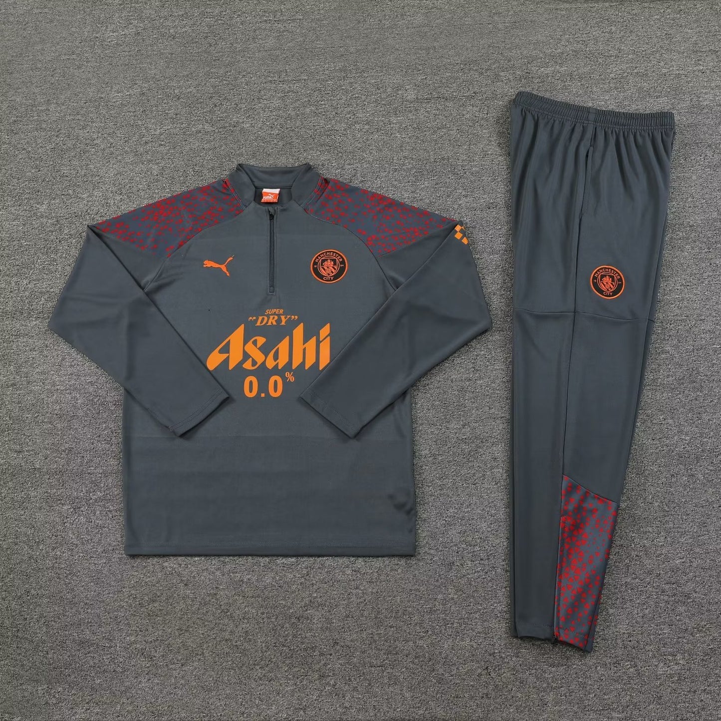 23-24 Manchester City dark gray with red half zipper sweater tracksuit