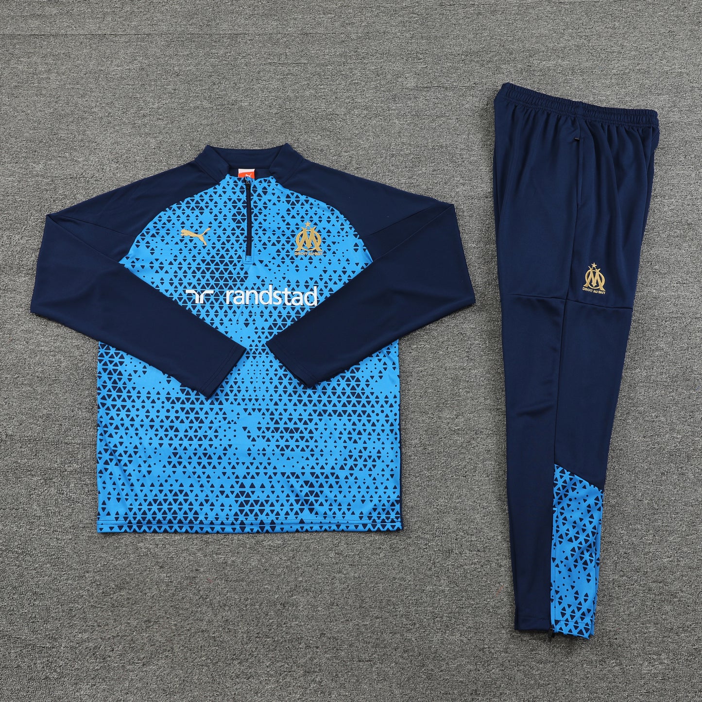 23-24 Marseille navy blue with blue stripe half zipper sweater tracksuit