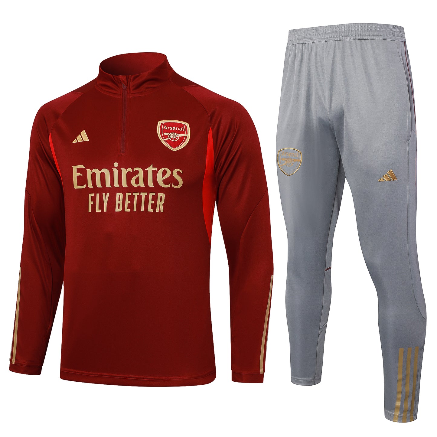 23-24 Arsenal dark red with gray pants half zipper sweater tracksuit