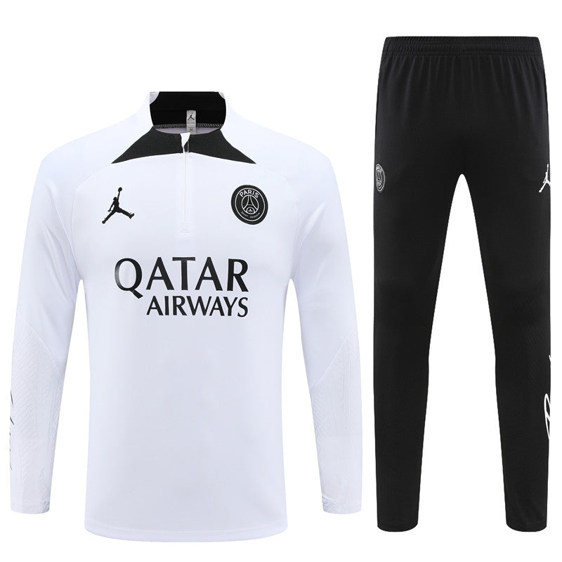 23-24 PSG Jordan white with black half zipper training tracksuit