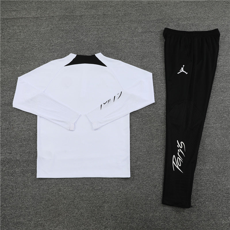 23-24 PSG Jordan white with black half zipper training tracksuit