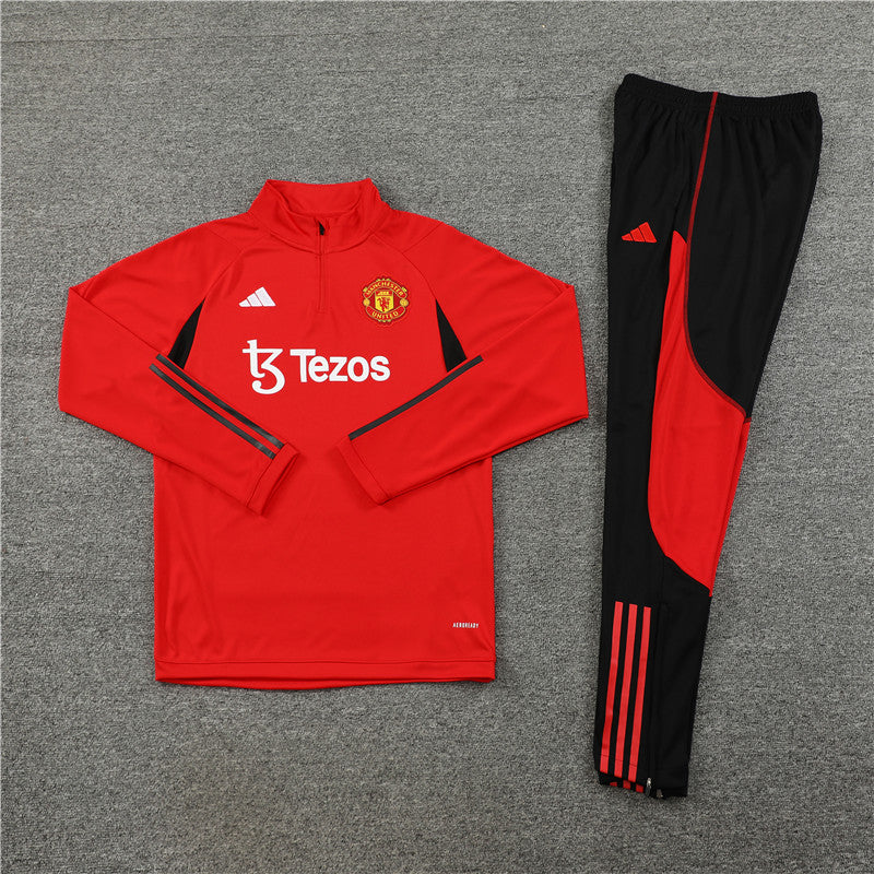 23-24 Manchester United red with black half zipper training tracksuit