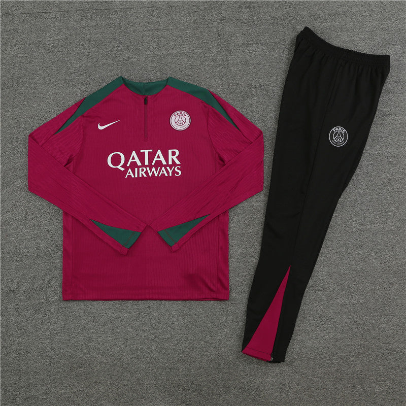 24-25 PSG red with green stripe half zipper training tracksuit