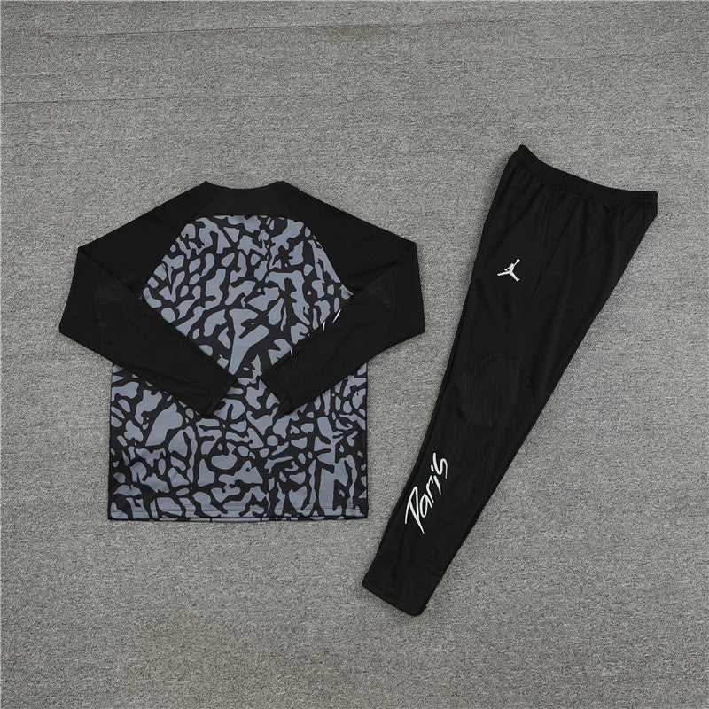 23-24 PSG Jordan black with grey half zipper sweater tracksuit