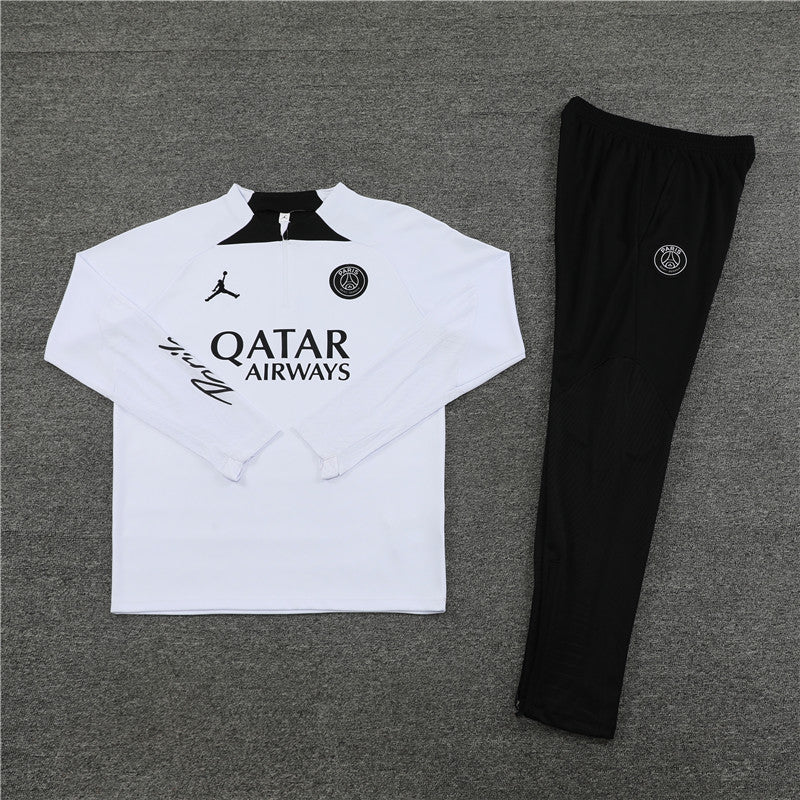23-24 PSG Jordan white with black half zipper training tracksuit