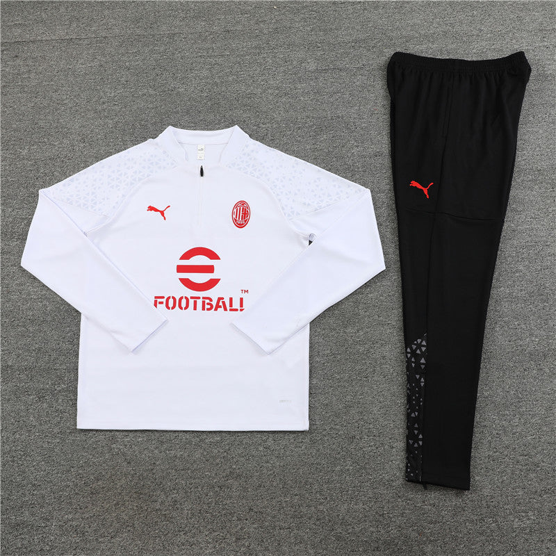 23-24 AC Milan white with black pants half zipper sweater tracksuit