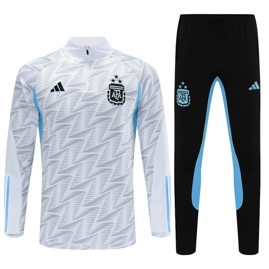 23-24 Argentina white with gray half zipper training tracksuit