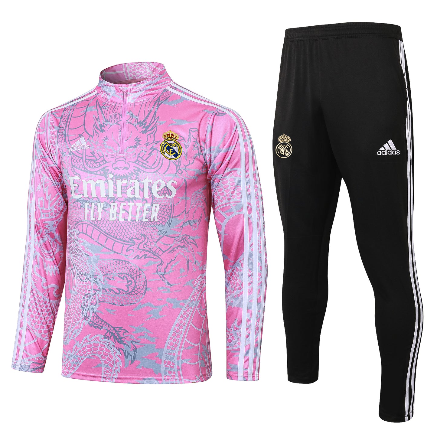 23-24 Real Madrid pink with dragon half zipper training tracksuit