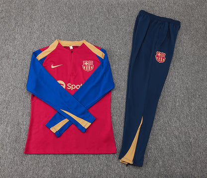 24-25 Barcelona dark red with blue half zipper training tracksuit