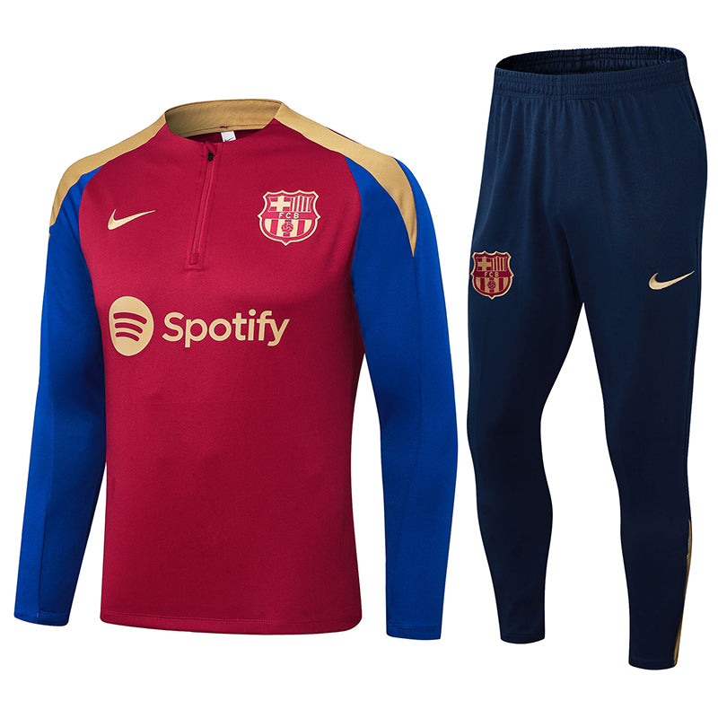 24-25 Barcelona dark red with blue half zipper training tracksuit