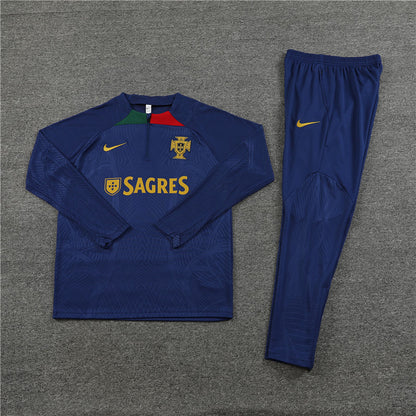 23-24 Portugal navy blue half zipper sweater tracksuit