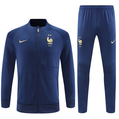 2022 France navy blue full zipper jacket tracksuit