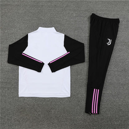 23-24 Juventus white with black half zipper training tracksuit