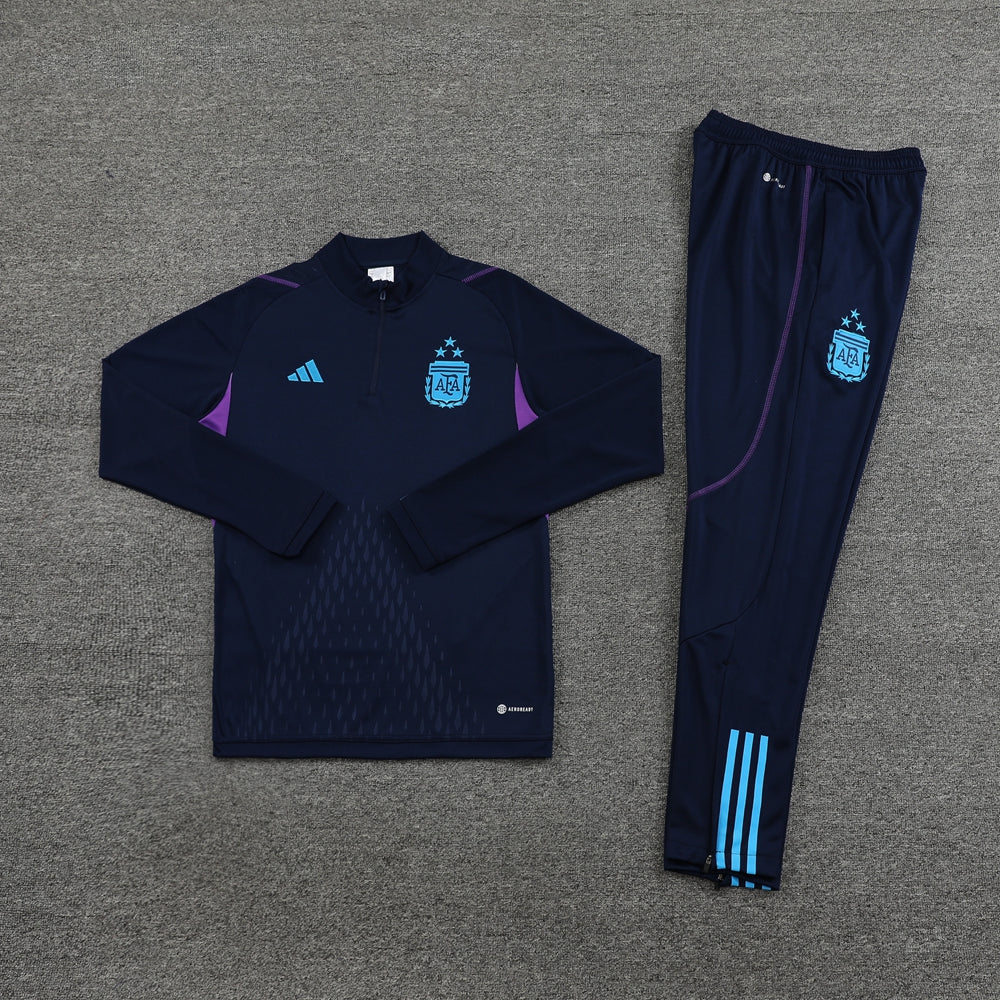 Argentina embossed 2023 navy blue with purple half zipper training tracksuit