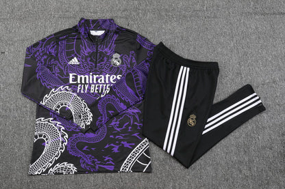 23-24 Real Madrid black with purple dragon half zipper training tracksuit