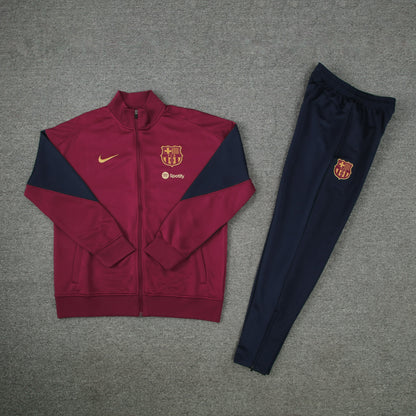 24-25 Barcelona dark red with deep blue stripe full zipper jacket tracksuit