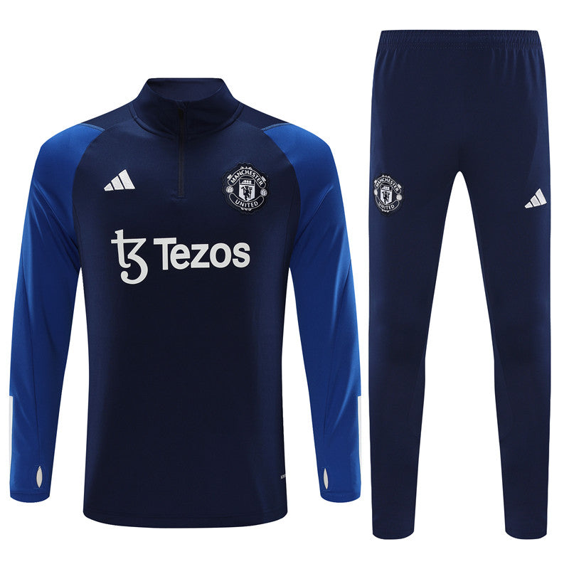 23-24 Manchester United navy blue with blue half zipper training tracksuit