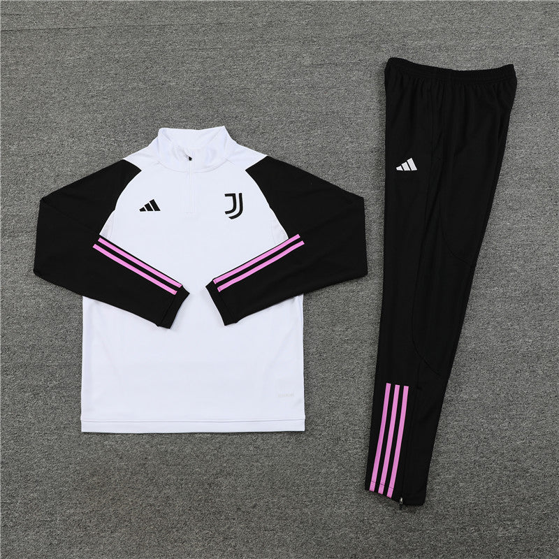 23-24 Juventus white with black half zipper training tracksuit