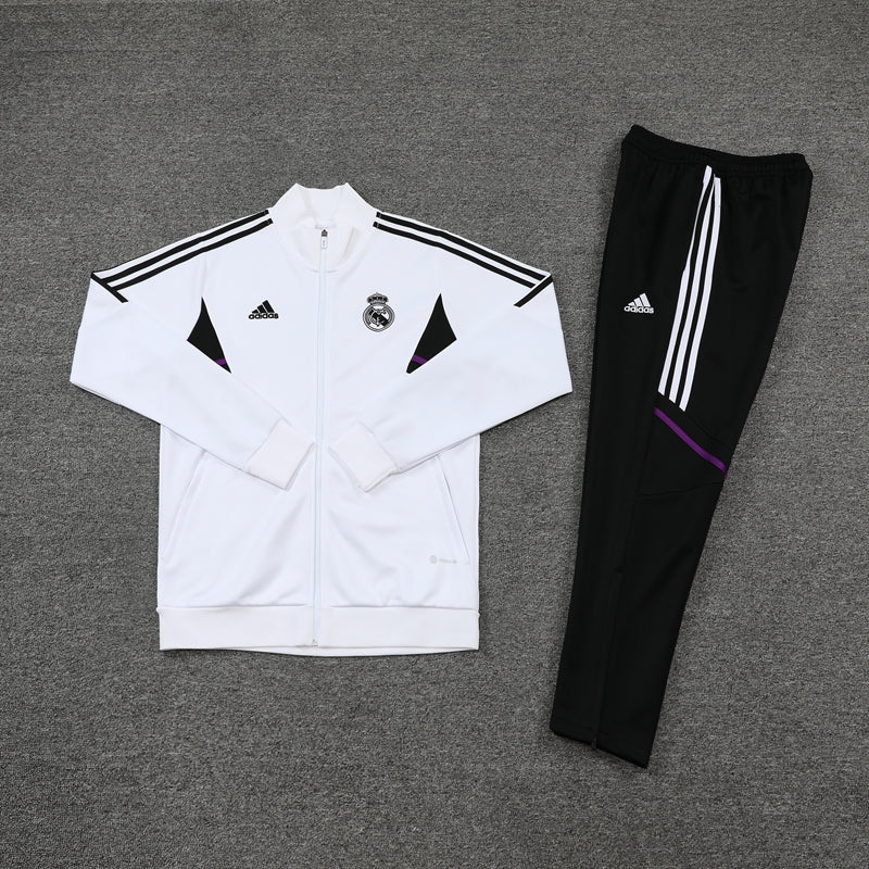 22-23 Real Madrid white with black full zipper jacket tracksuit