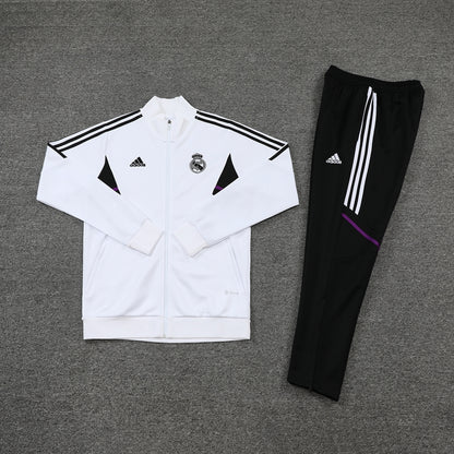 22-23 Real Madrid white with black full zipper jacket tracksuit