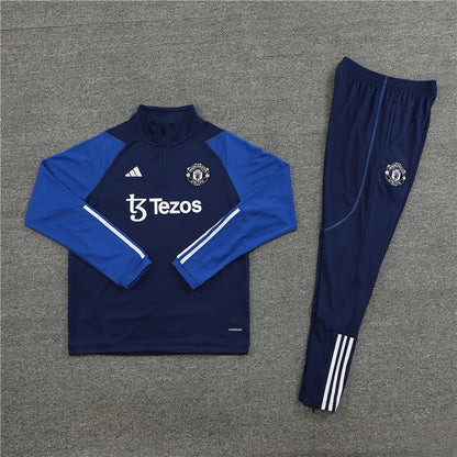 23-24 Manchester United navy blue with blue half zipper training tracksuit