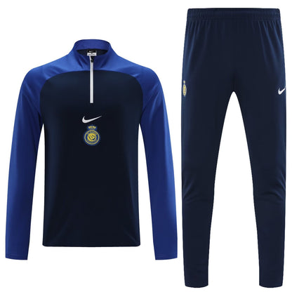 23-24 Al-Nassr navy blue with color blue arm half zipper sweater tracksuit