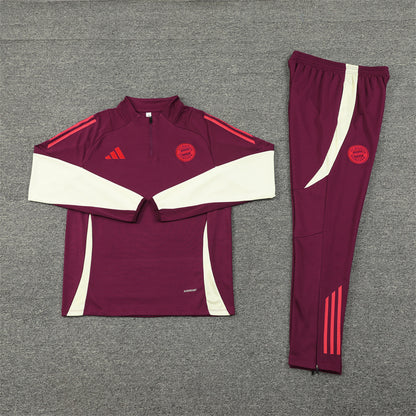 24-25 Bayern dark red with beige half zipper training tracksuit