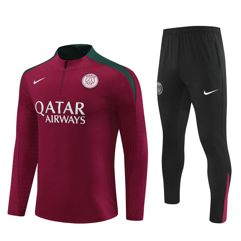 24-25 PSG red with green stripe half zipper training tracksuit