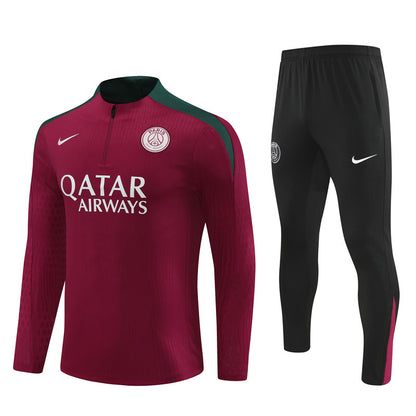24-25 PSG red with green stripe half zipper training tracksuit
