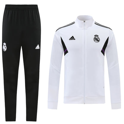 22-23 Real Madrid white with black full zipper jacket tracksuit