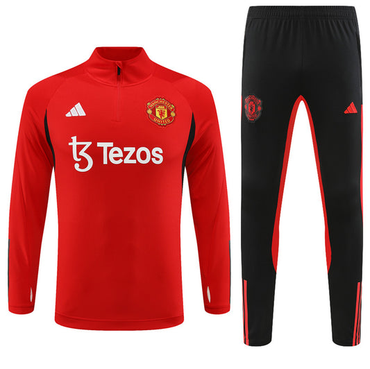 23-24 Manchester United red with black half zipper training tracksuit