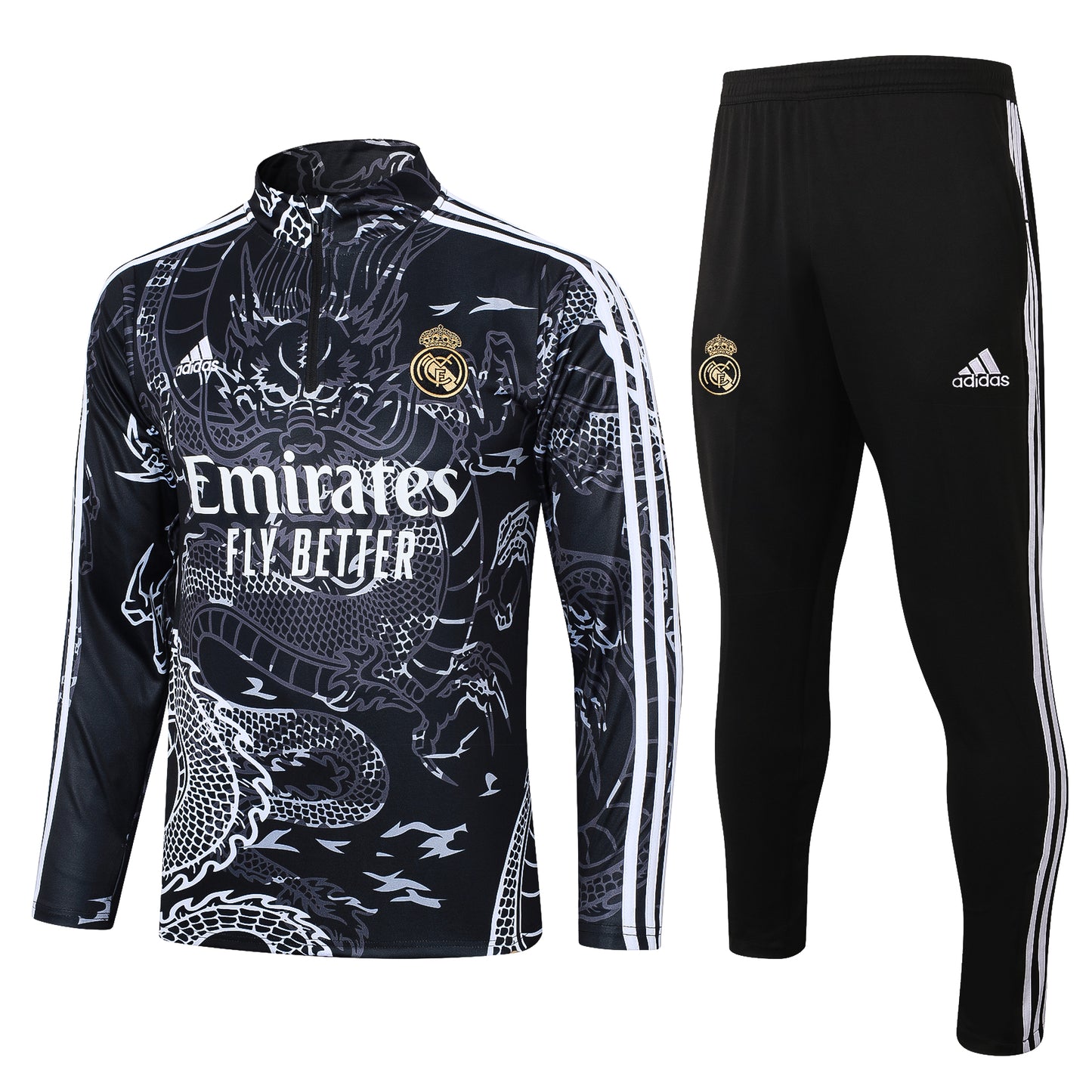 23-24 Real Madrid black printing half zipper sweater tracksuit