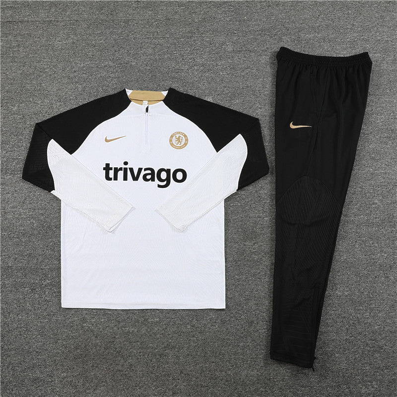 23-24 Chelsea white with black half zipper training tracksuit