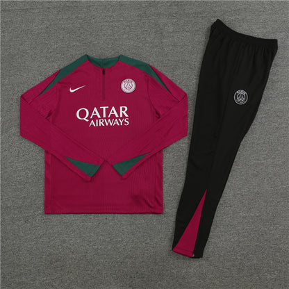 24-25 PSG red with green stripe half zipper training tracksuit