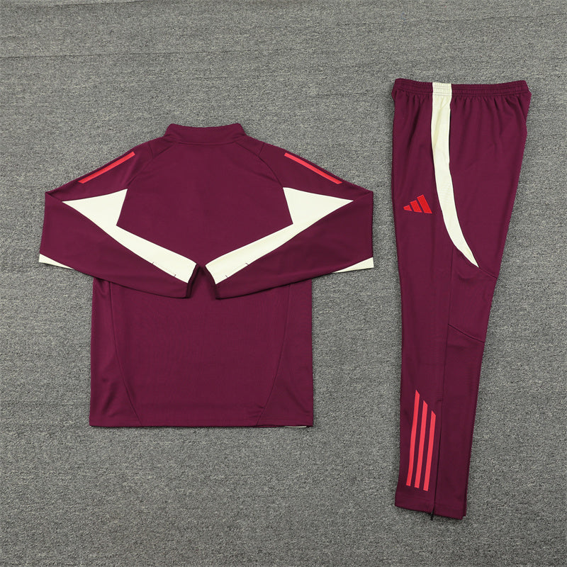 24-25 Bayern dark red with beige half zipper training tracksuit