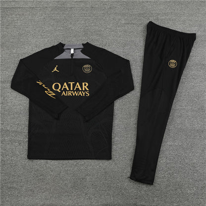 23-24 PSG Jordan black with gray half zipper training tracksuit