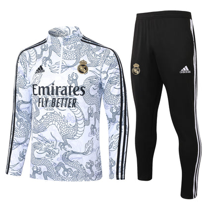 23-24 Real Madrid white with dragon half zipper training tracksuit