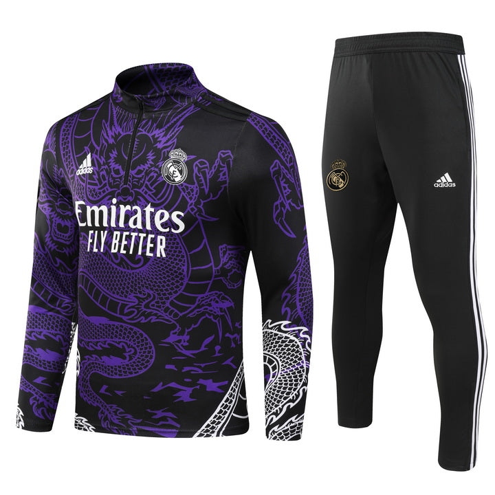 23-24 Real Madrid black with purple dragon half zipper training tracksuit