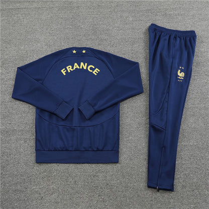 2022 France navy blue full zipper jacket tracksuit