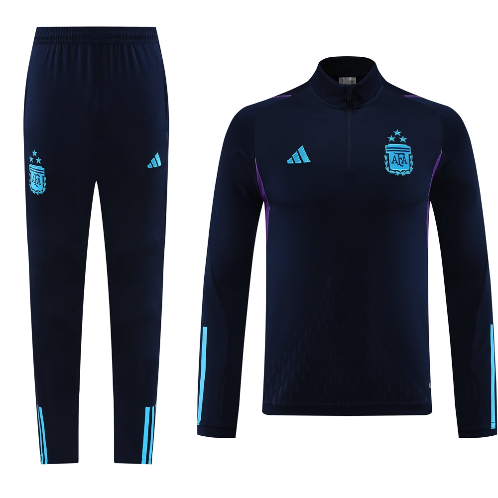 Argentina embossed 2023 navy blue with purple half zipper training tracksuit