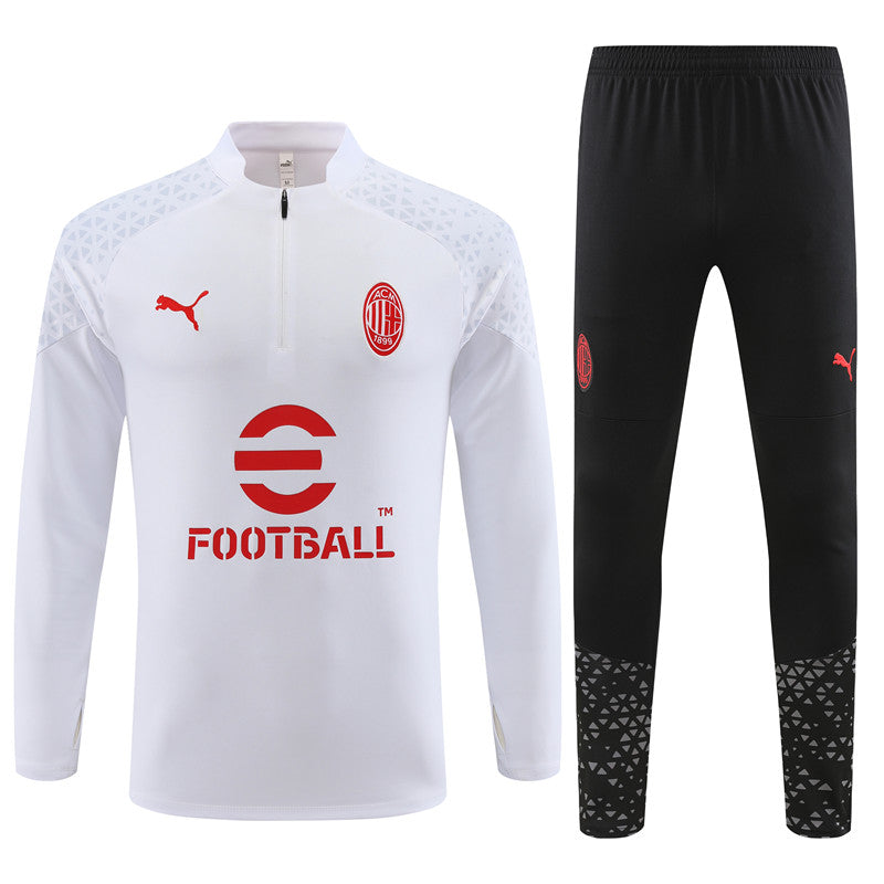 23-24 AC Milan white with black pants half zipper sweater tracksuit