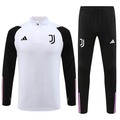 23-24 Juventus white with black half zipper training tracksuit