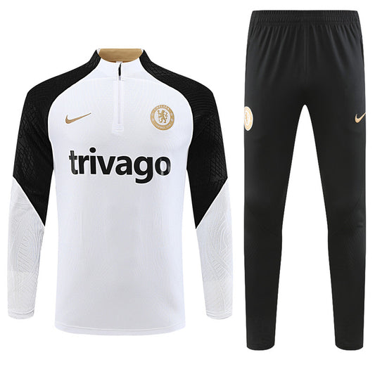 23-24 Chelsea white with black half zipper training tracksuit